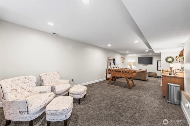 471 Dungeness Dr, Fox Island, WA 98333 - recreation room with dark carpet, recessed lighting, and baseboards