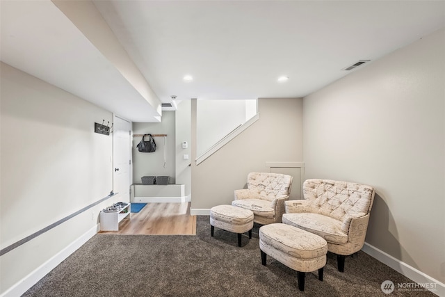 471 Dungeness Dr, Fox Island, WA 98333 - living area featuring carpet floors, recessed lighting, and baseboards