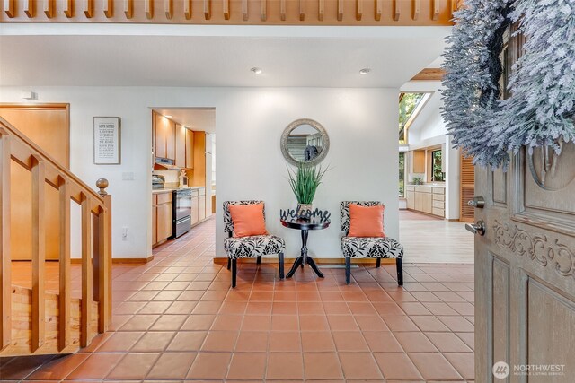 14930 15th Avenue Ct E, Tacoma, WA 98445 - living area featuring light tile patterned flooring, recessed lighting, stairs, and baseboards