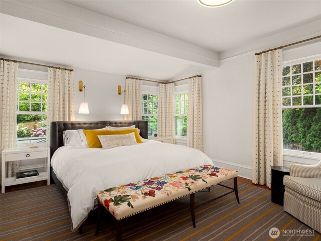 2161 E Interlaken Blvd, Seattle, WA 98112 - bedroom featuring multiple windows, beamed ceiling, and baseboards