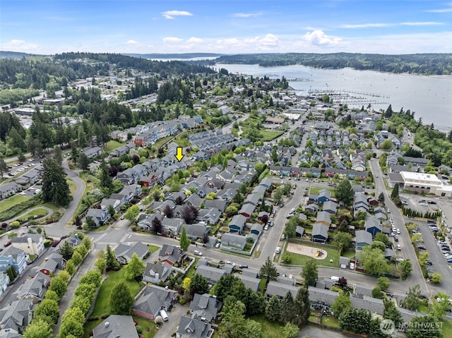 19554 Jensen Way NE, Poulsbo, WA 98370 - aerial view of property and surrounding area with a large body of water and nearby suburban area