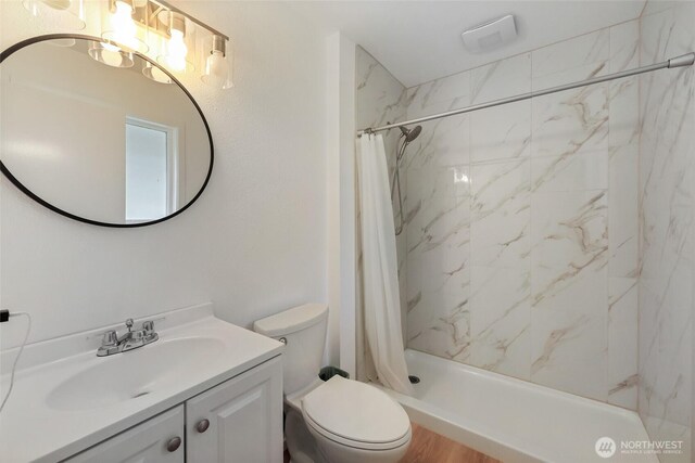 19045 Nutmeg St SW, Rochester, WA 98579 - bathroom with vanity, toilet, and a stall shower