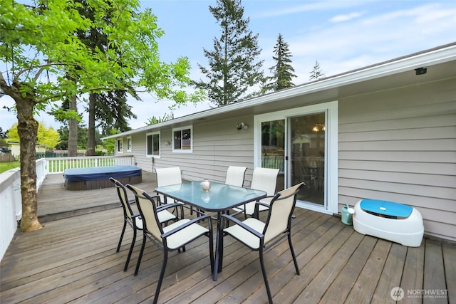 19045 Nutmeg St SW, Rochester, WA 98579 - wooden terrace with a covered hot tub and outdoor dining space