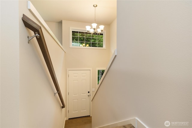 12605 Monte Cristo Way, Granite Falls, WA 98252 - stairs featuring a chandelier