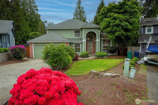 11857SE 321st Pl, Auburn, WA 98092 - traditional-style home featuring a garage, driveway, brick siding, roof with shingles, and a chimney