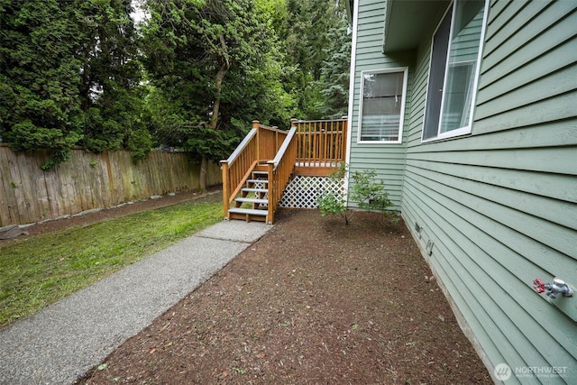 11857SE 321st Pl, Auburn, WA 98092 - view of yard featuring fence, stairs, and a wooden deck