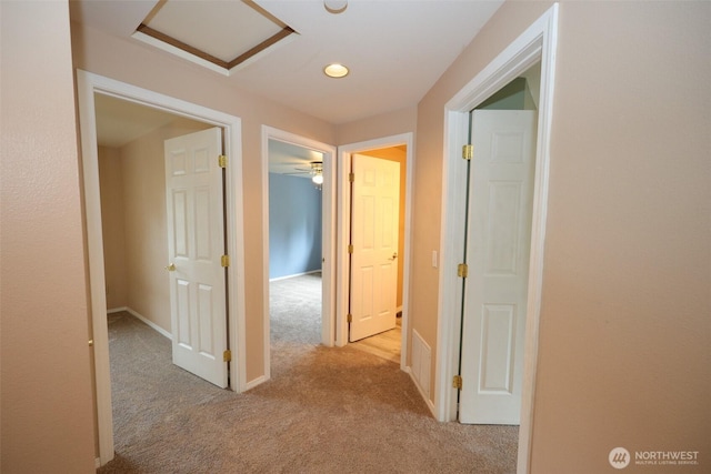 11857SE 321st Pl, Auburn, WA 98092 - corridor with carpet flooring, attic access, and baseboards