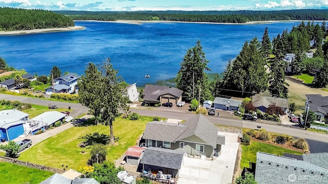 2207 Island Dr NW, Olympia, WA 98502 - aerial view of residential area with a nearby body of water and a forest