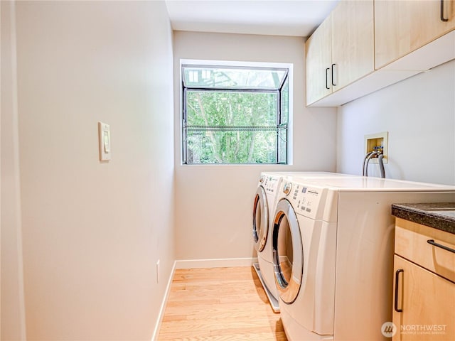 4441 53rd Ave SW, Seattle, WA 98116 - laundry room with cabinet space, washer and dryer, and light wood-type flooring