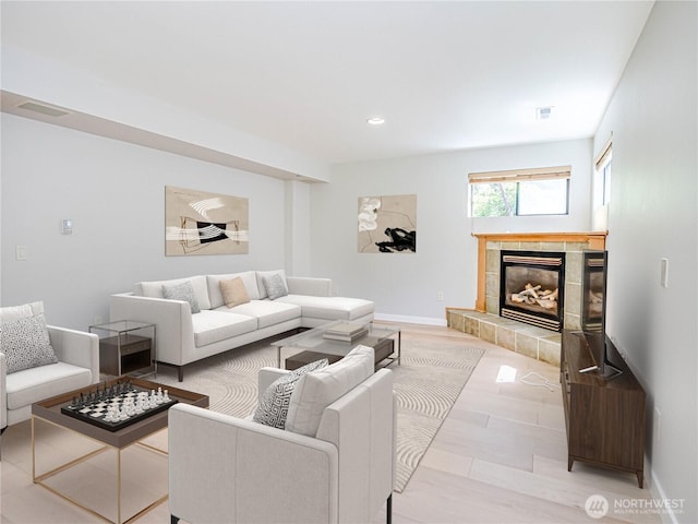 4441 53rd Ave SW, Seattle, WA 98116 - living area with a fireplace and recessed lighting