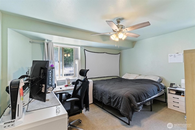 1342 NE Jasmine Ln, Bremerton, WA 98311 - bedroom featuring a desk, light carpet, and a ceiling fan