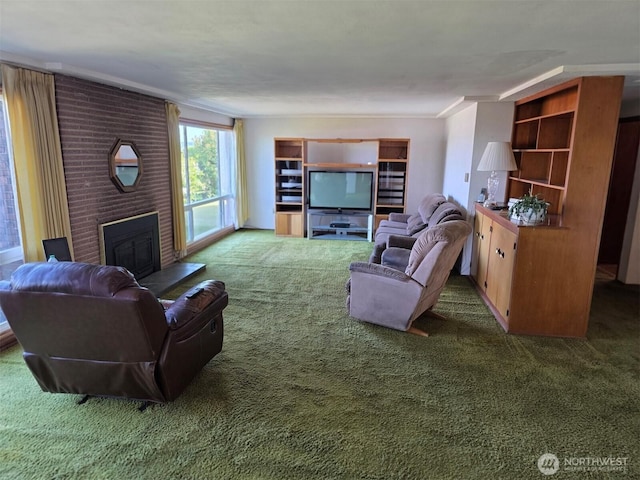 1260 S Karl Johan Ave, Tacoma, WA 98465 - living room featuring carpet flooring and a brick fireplace