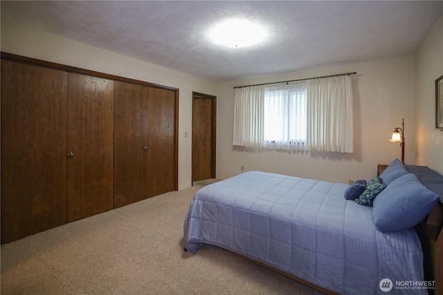 carpeted bedroom with two closets