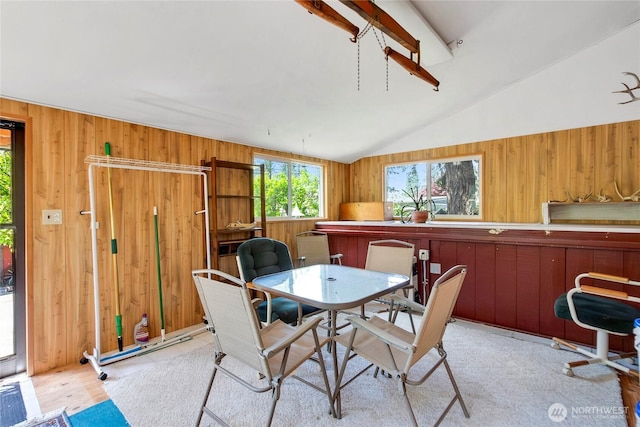 1420 S Verde St, Tacoma, WA 98405 - dining space featuring wooden walls and vaulted ceiling
