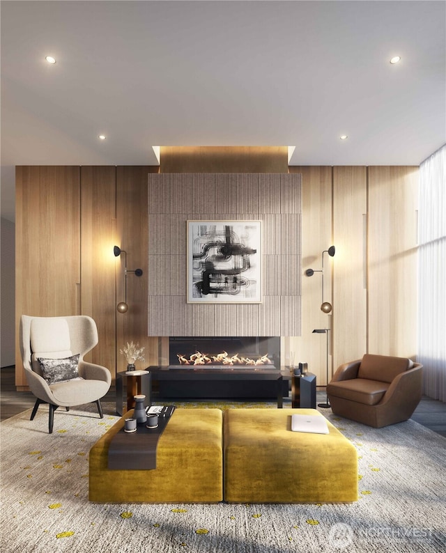 10232 NE 10th St Unit 1212, Bellevue, WA 98004 - living area featuring recessed lighting and a fireplace
