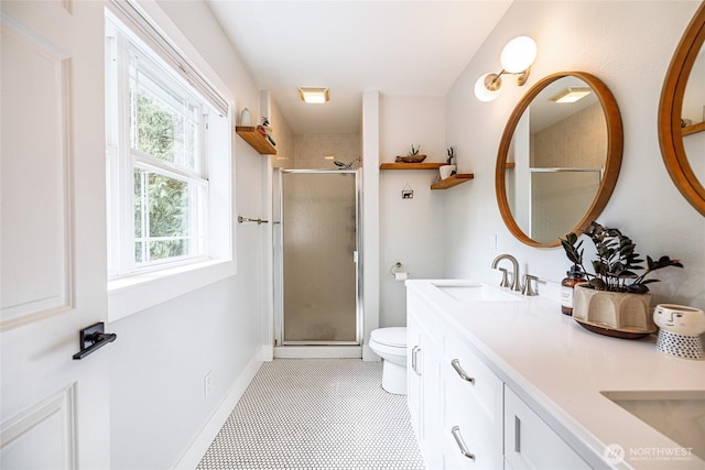 35717 321st St NE, Arlington, WA 98223 - full bathroom featuring a shower stall, toilet, and double vanity