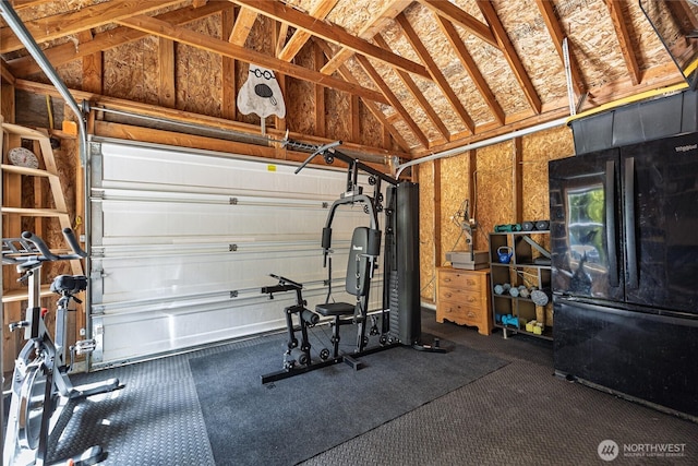 35717 321st St NE, Arlington, WA 98223 - workout room with a garage and lofted ceiling