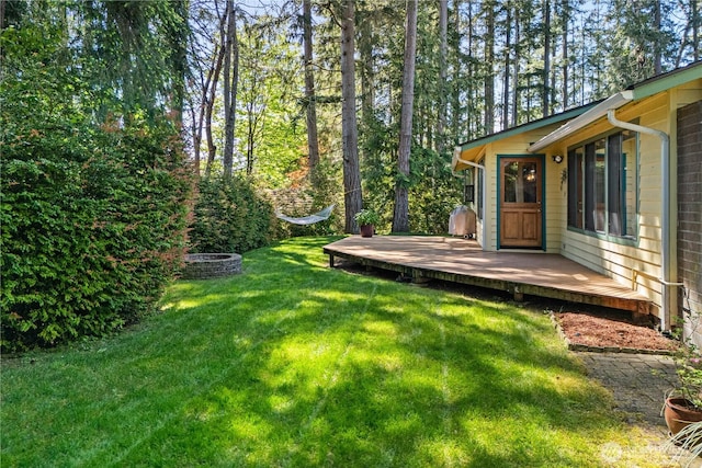 3912 Sutherland St, Gig Harbor, WA 98332 - view of green lawn with a wooden deck