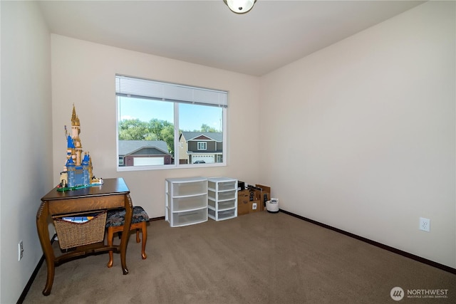 misc room with carpet flooring and baseboards