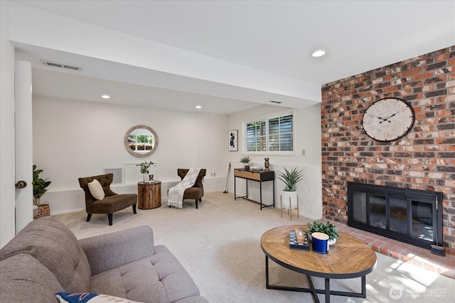 3420 210th Pl NE, Sammamish, WA 98074 - living area with carpet flooring, recessed lighting, a brick fireplace, and baseboards