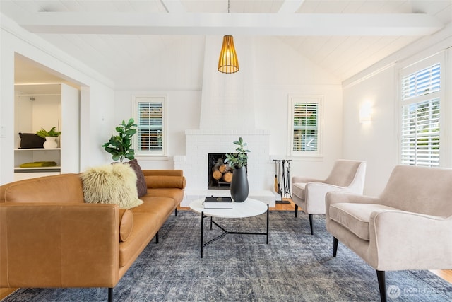 living room featuring wood finished floors and a fireplace