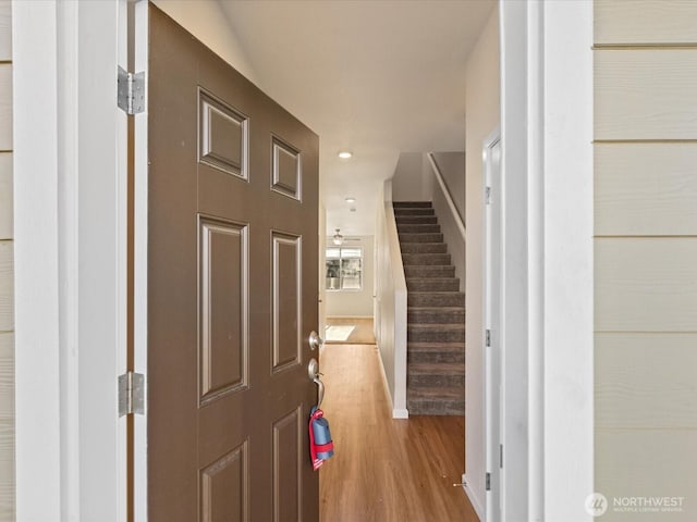 12029 317th Dr SE, Sultan, WA 98294 - foyer featuring wood finished floors, stairway, and recessed lighting