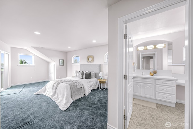 325 Island Green Way, Lynden, WA 98264 - bedroom featuring light colored carpet, multiple windows, recessed lighting, baseboards, and a sink