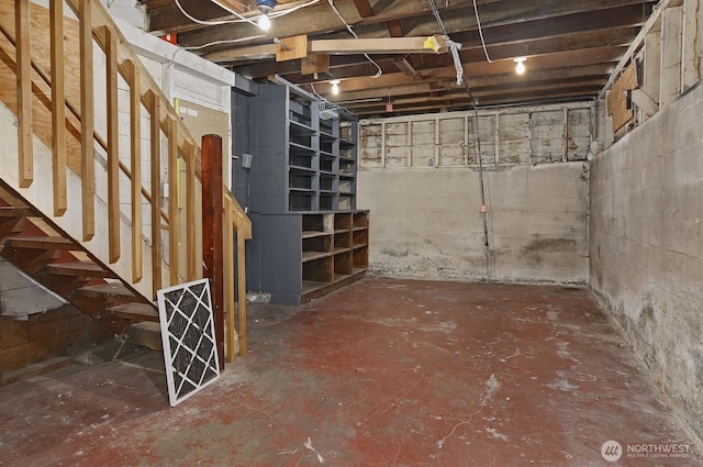 view of unfinished basement