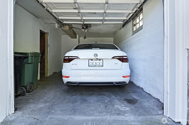 garage with a garage door opener