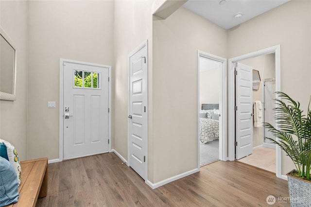 entrance foyer featuring wood finished floors and baseboards