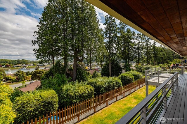 228 Skagit Way, La Conner, WA 98257 - balcony featuring view of wooded area and a water view
