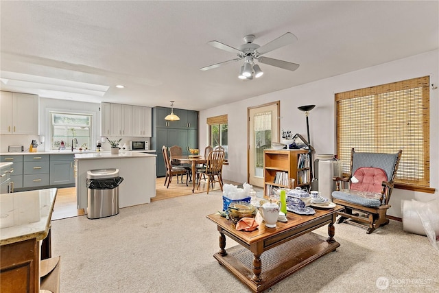 19414 112th Ave E, Graham, WA 98338 - living area with ceiling fan, recessed lighting, and light carpet