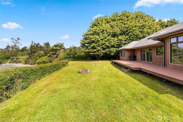 1248 Kanaka Bay Rd, Friday Harbor, WA 98250 - view of grassy yard featuring a fire pit and a deck