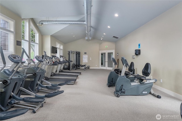 13426 97th Ave E Unit 303, Puyallup, WA 98373 - exercise room featuring baseboards, carpet, french doors, and recessed lighting