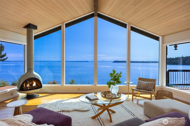 161 Montgomery Ln, Port Ludlow, WA 98365 - sunroom / solarium featuring a water view, lofted ceiling, and plenty of natural light