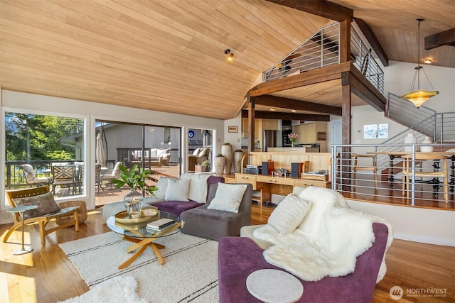 161 Montgomery Ln, Port Ludlow, WA 98365 - living room featuring wood finished floors, wood ceiling, and high vaulted ceiling
