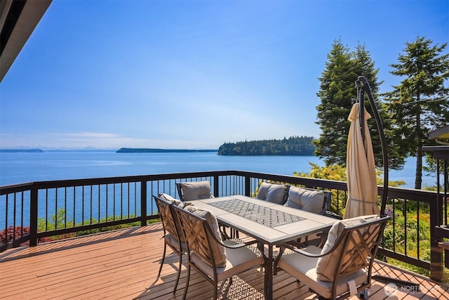 161 Montgomery Ln, Port Ludlow, WA 98365 - deck with a water view and outdoor dining space