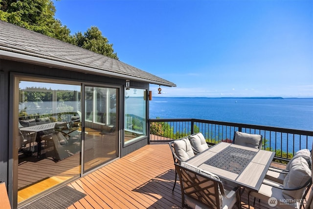 161 Montgomery Ln, Port Ludlow, WA 98365 - wooden deck with a water view and outdoor dining space