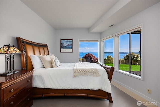 161 Montgomery Ln, Port Ludlow, WA 98365 - bedroom featuring a water view and baseboards