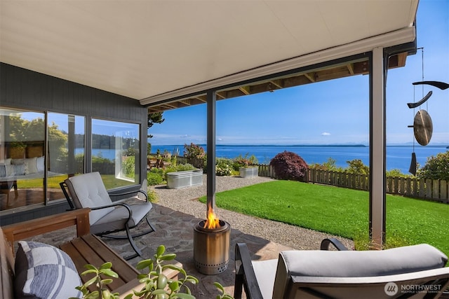 161 Montgomery Ln, Port Ludlow, WA 98365 - view of patio / terrace with a fire pit and a water view
