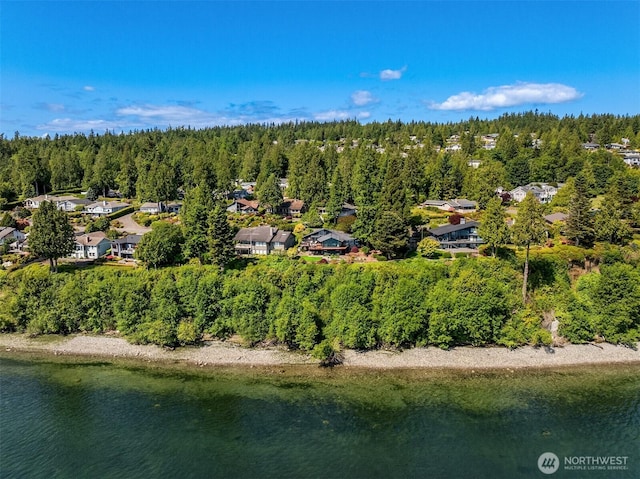 161 Montgomery Ln, Port Ludlow, WA 98365 - aerial perspective of suburban area featuring a heavily wooded area and a large body of water