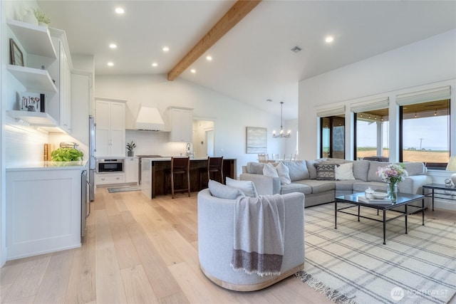 53 Daybreak Rd, Walla Walla, WA 99362 - living area featuring light wood-type flooring, a chandelier, and recessed lighting