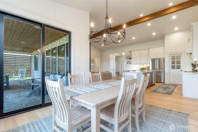 53 Daybreak Rd, Walla Walla, WA 99362 - dining room featuring light wood finished floors, a chandelier, and recessed lighting