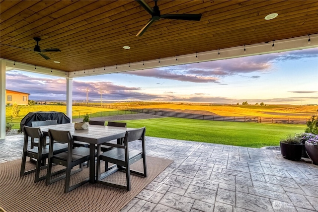 53 Daybreak Rd, Walla Walla, WA 99362 - patio terrace at dusk with ceiling fan, outdoor dining area, and a patio