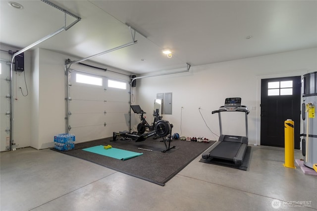 53 Daybreak Rd, Walla Walla, WA 99362 - workout area with a garage, electric panel, and water heater
