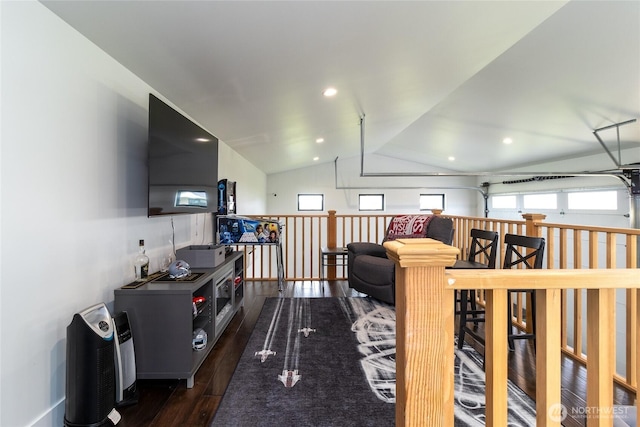 53 Daybreak Rd, Walla Walla, WA 99362 - living room with dark wood-type flooring, vaulted ceiling, and recessed lighting