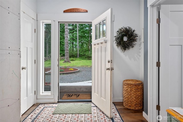 foyer with wood finished floors
