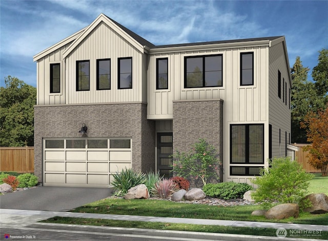 1428 238th St SE, Bothell, WA 98021 - view of front of home with brick siding, fence, a garage, and board and batten siding