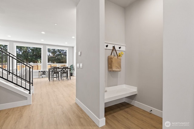 1428 238th St SE, Bothell, WA 98021 - mudroom featuring wood finished floors, baseboards, and recessed lighting