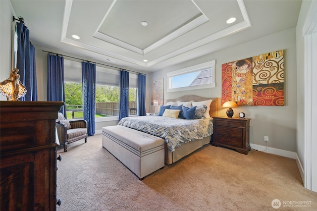 371 Reserve Way, Walla Walla, WA 99362 - carpeted bedroom featuring a tray ceiling, ornamental molding, recessed lighting, and baseboards